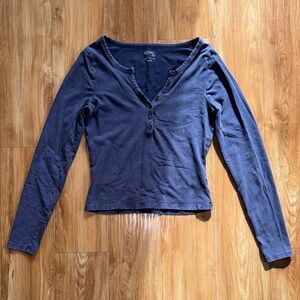 PacSun Ashlee Washed Navy Blue Long Sleeve Top